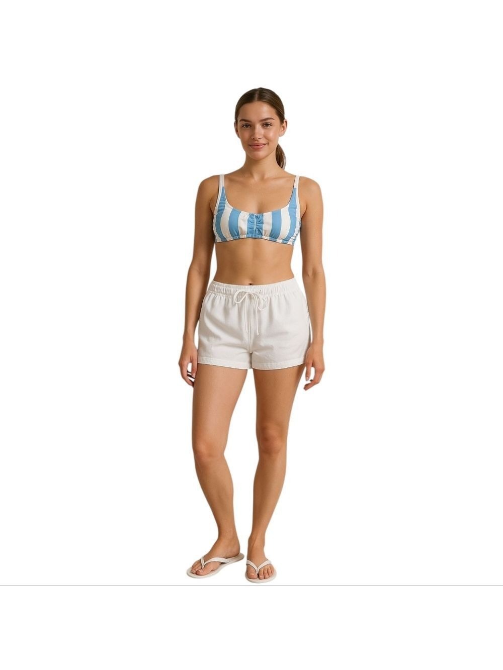 Watercolors by Kenny Flowers Striped Bikini Top Blue & White Size Large NWT